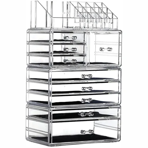 Miniatura 4 de Cq acrylic Organizador de maquillaje para el cuidado de la piel, grandes vitrinas transparentes para cosméticos, caja de almacenamiento apilable