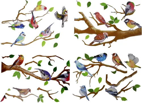 Miniatura 9 de Maydahui Vinilo adhesivo de pared con diseño de pájaros en ramas de árbol (34 x 34 pulgadas) removible para despegar y pegar, murales artísticos