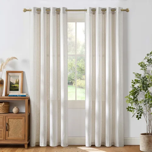 Miniatura 239 de NICETOWN Cortinas de lino natural con textura de lino para dormitorio, mezcla de lino rústica con ojales en la parte superior, semitransparentes