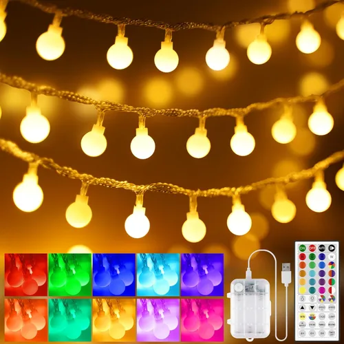 Miniatura 8 de OMIKA Cadena de luces de 100 LED de 33 pies, cambio de color, alimentadas por batería, impermeables, luces de hadas blancas cálidas y multicolor