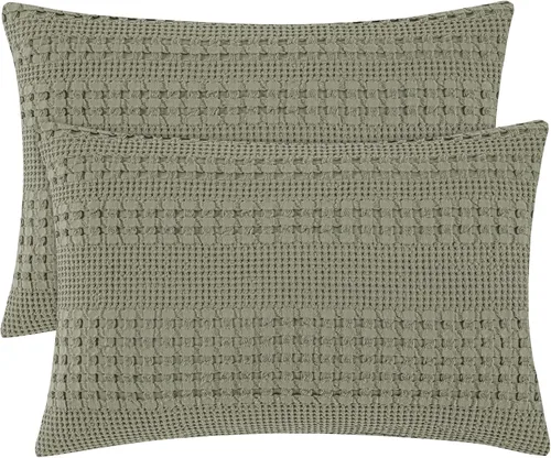 Miniatura 43 de PHF Fundas de almohada con tejido de gofre de 24" x 24", paquete de 2, funda de almohada cuadrada 100% algodón para decoración de ropa de cama, sin