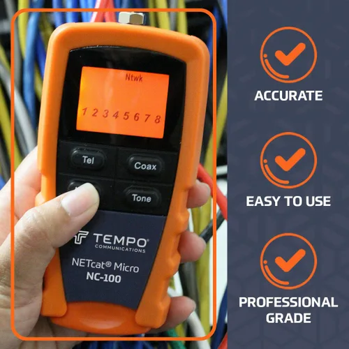 Miniatura 8 de TEMPO NC-100 NETcat Micro Herramienta de prueba de cableado, prueba de Ethernet coaxial, probador de cable digital para voz, datos, video, coaxial
