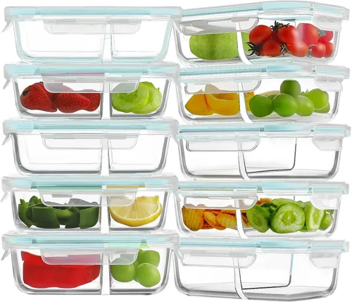 Miniatura 12 de Paquete de 8 recipientes de vidrio grandes para preparación de comidas de 36 onzas con tapas, recipientes de almacenamiento de alimentos de vidrio