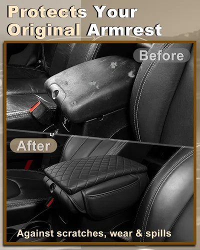 Miniatura 4 de Reposabrazos para consola central de Jeep Wrangler con almohadillas y bolsillos organizadores, protector de reposabrazos de cuero sintético negro