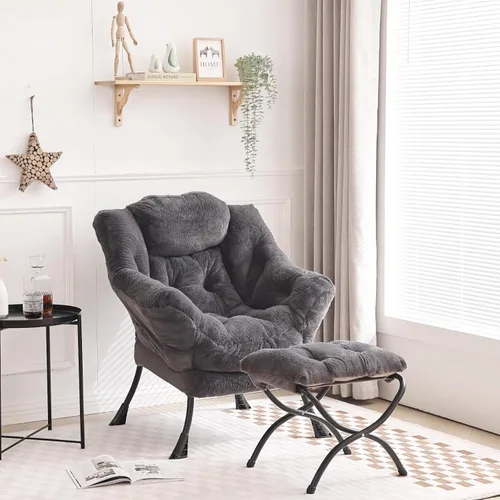 Miniatura 6 de Tiita Silla Perezosa con Otomana, Silla Moderna y Grande de Acento para Salón, Sillón de Sofá de Ocio con Otomana, Silla de Lectura con Reposapiés
