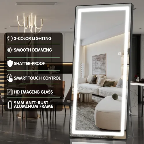Miniatura 5 de FENNIO Espejo de longitud completa con luces, espejo LED de cuerpo completo de 80 x 36 pulgadas, espejo colgante de pared con luces para dormitorio