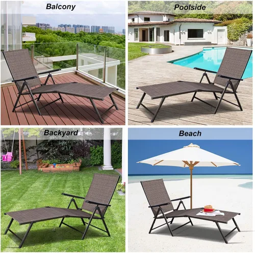 Miniatura 5 de COSTWAY Tumbona ajustable para piscina, sillón reclinable textileno, muebles de patio al aire libre