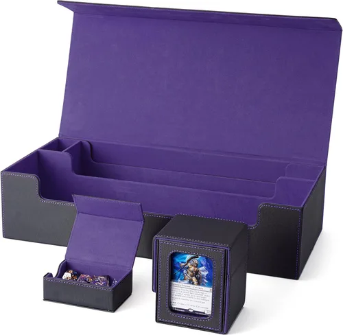 Miniatura 22 de Venssu MTG Caja de cubierta para pantalla Commander, caja de cartas para 100 tarjetas de doble funda, almacenamiento de tarjetas TCG con 2 divisores