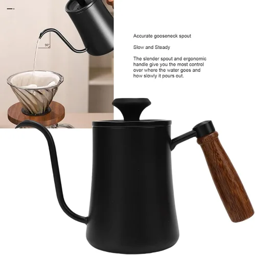 Miniatura 2 de LICAEVEY Hervidor de cuello de cisne, hervidor de café con termómetro integrado y mango de madera, estufa de acero inoxidable 304 para verter