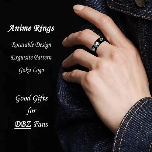 Miniatura 3 de YWDREAM Anillos de anime para hombres, joyería de anime, anillo giratorio de acero inoxidable negro, tamaño 6 a 13, Acero inoxidable, Resina