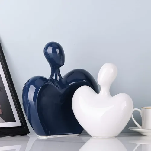 Miniatura 7 de XMGZQ Figuras de cerámica azul y blanca para decoración del hogar, compromiso de boda, regalo romántico para marido, esposa, estatua de amor grande