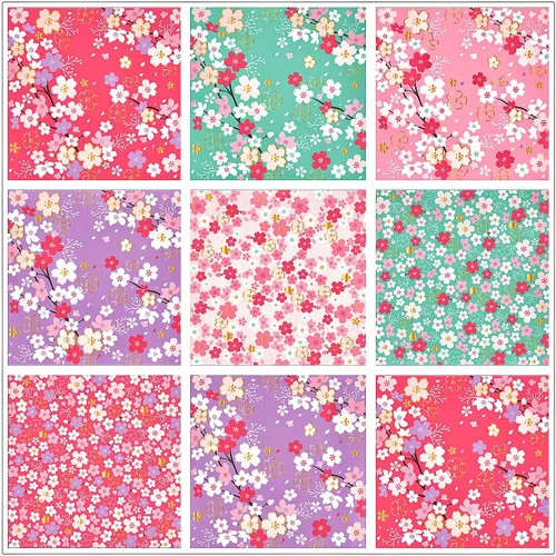 Miniatura 4 de 112 hojas de papel de origami más pesado con patrón de flor de cerezo japonés Sakura Bronzing Chiyogami 6" 15cm papel Washi fácil de plegar