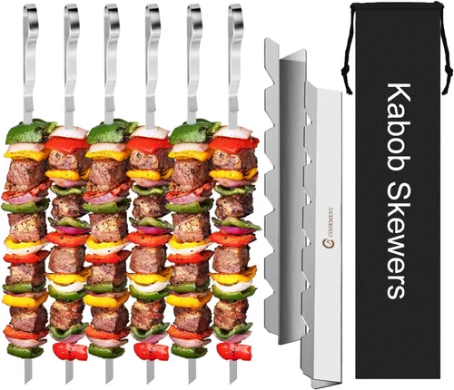 Miniatura 6 de Estante para brochetas de kebab - Estante de barbacoa de acero inoxidable compatible con brochetas de madera, redondas, metálicas, planas o de bambú
