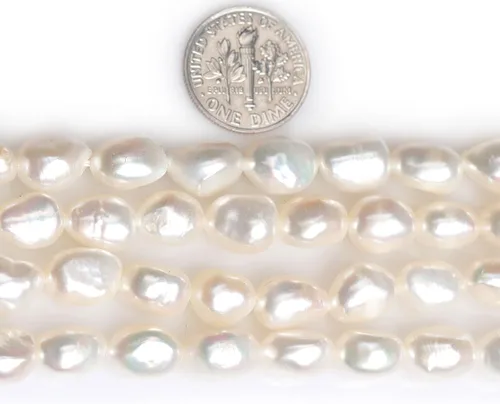Miniatura 2 de Perlas cultivadas de agua dulce para hacer joyas, piedras preciosas naturales, semipreciosas, 8-9x10-0.433 in, blanco olivarío, 15" JOE FOREMAN