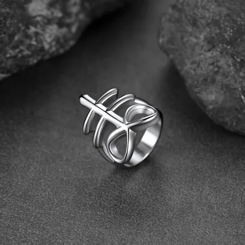 Miniatura 9 de FaithHeart Anillos de cruz de Satán Leviathan para hombre, acero sin estátula para la iglesia satánica, joyería de motociclista, anillos