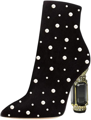 Miniatura 45 de FSJ Botas de tacón alto con punta puntiaguda para mujer, con tacón alto, con cremallera lateral brillante, estilo casual, para uso diario, zapatos