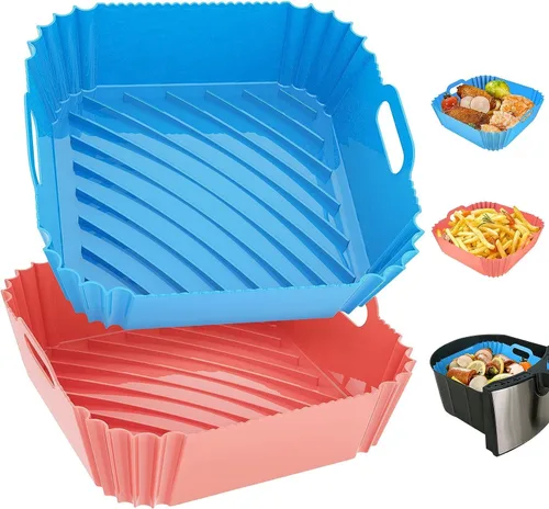 Miniatura 10 de Paquete de 2 forros de silicona reutilizables para freidora de aire de 7.1 pulgadas, forros cuadrados para freidora de aire de 4 a 7 cuartos