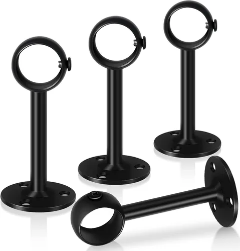 TOKPLNU Soporte para barra de cortina de techo, paquete de 4 soportes negros para barra de cortina de techo, ganchos resistentes para cortineros de