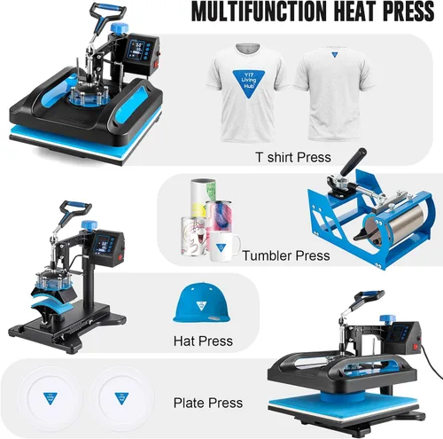 Miniatura 6 de Leomru máquina de prensa de calor 5 en 1, prensa de calor para sublimación de 12x15 pulgadas, máquina industrial de presión para camisetas, máquina