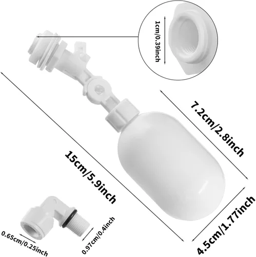 Miniatura 2 de Válvula de bola flotante de 4 piezas con conexión de tubo de conexión de 1/4, válvula de flotador de filtro ajustable de plástico para tanque