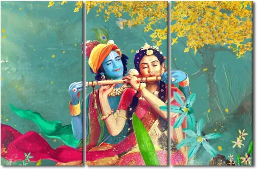 Miniatura 59 de Pintura india hindú Dios Señor Krishna imágenes sobre lienzo, arte de pared de 3 piezas, arte de pared moderno, decoración del hogar para sala