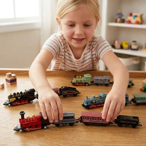 Miniatura 7 de Exasinine 4 Juegos de Modelos de Tren de Vapor con Locomotora de Metal Fundido a Presión con Retroceso para Exhibición o Juego - Decoración Ideal