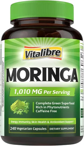 Miniatura 9 de Vitalibre Moringa 1,010 mg, potencia máxima, superalimento verde completo, rico en antioxidantes, sin gluten ni cafeína, sin OMG, energía, inmune