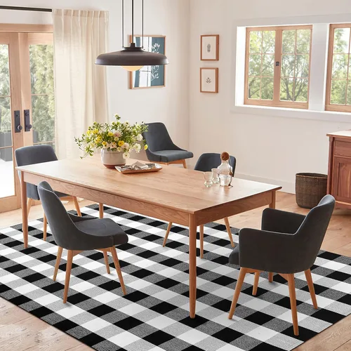 Miniatura 3 de IOHOUZE - Tapete a cuadros estilo búfalo de 5 x 8 pies para interiores y exteriores, lavable, para sala, tapete de bienvenida primavera-verano