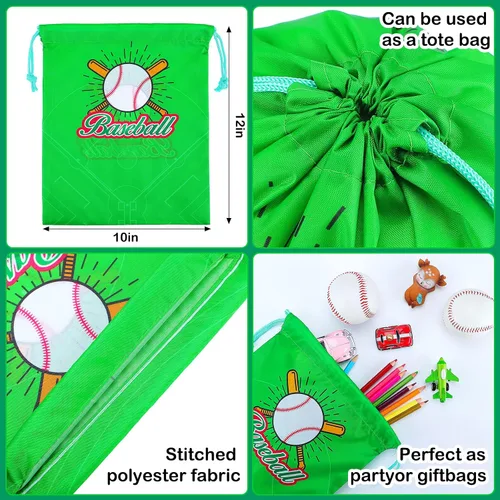 Miniatura 3 de Shappy Paquete de 16 bolsas de béisbol con cordón para recuerdos de fiesta, 12 x 10 pulgadas, bolsas de regalo, suministros de equipo, regalos