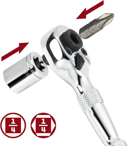 Miniatura 2 de Powerbuilt Trinquete recortado, llave de trinquete mini de 1/4 pulg, reversible de 72 dientes, para espacios reducidos, de liberación rápida - 940478