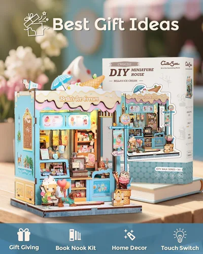 Miniatura 8 de CUTEBEE Kit de Rincón del Libro, Kits de Casa en Miniatura DIY para Adultos y Adolescentes, Casa de Muñecas Rincón del Libro, Estantería
