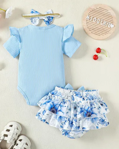 Miniatura 42 de Mioglrie Conjunto de ropa para bebé recién nacida, conjunto de pantalones cortos, conjunto floral de verano, ropa de bebé linda para niña