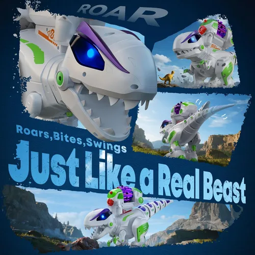 Miniatura 5 de Ruko 8809 Juguetes de dinosaurio para niños, gran T-Rex de control remoto recargable, con funciones programables, camina, ruge, ojos LED y disparo
