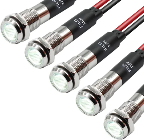 Miniatura 34 de 5 piezas 8 mm (5/16'') luz indicadora LED Luz indicadora 110V 120V lámpara piloto de metal Aluminio negro anodizado impermeable ip67 Luz de señal