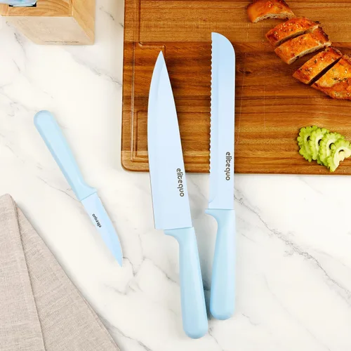 Miniatura 9 de Juego de bloques de cuchillos de cocina de 8 piezas con afilador, apto para lavavajillas, juego de bloques de cuchillos de acero inoxidable alemán