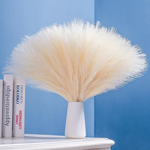 10 tallos de hierba de pampa sintética - 17.7" Hierba artificial de pampa decorativa esponjosa, pequeño arreglo floral de hierba de pampa y relleno
