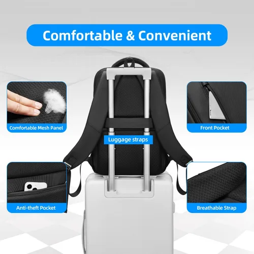 Miniatura 6 de Mochila delgada para computadora portátil de negocios para hombres de 15.6 pulgadas, ligera, protección antiimpactos, mochilas de viaje, bolsa