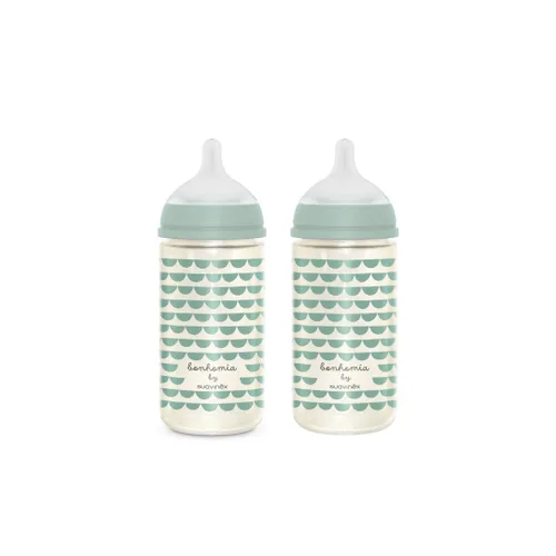 Miniatura 17 de Suavinex Bonhomia - Biberón de vidrio con pezón de silicona SX PRO, biberones anticólicos, biberones para bebés amamantados, flujo medio, 3 meses, 8