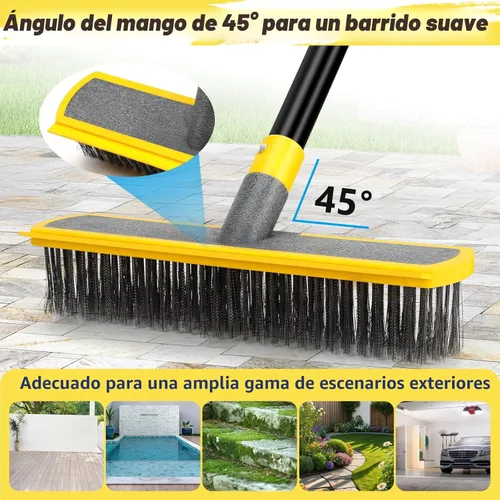 Miniatura 5 de Escoba de Alambre de Servicio Pesado Cepillo Restregador de Piso con Mango Largo, 2 en 1 Raspador y Escobas Restregadoras de Cerdas de Acero