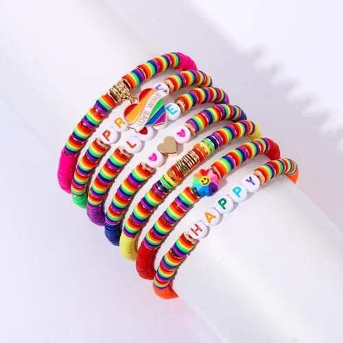 Miniatura 251 de Surfer Heishi - Pulseras apilables para mujer, apilables, de vinilo arcoíris, disco de arcilla, pulseras elásticas para la amistad, joyería bohemia