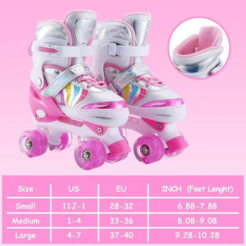 Miniatura 2 de Patines ajustables para niños y niñas, niños pequeños, jóvenes, color rosa, 4 tamaños, ajustables, para niños y niñas, para tallas 11J hasta
