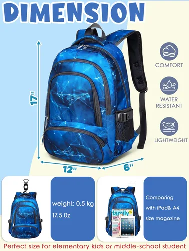 Miniatura 2 de BLUEFAIRY Mochila para niños y niñas, bolsas escolares para escuela secundaria, bolsas de libros para adolescentes, Azul celeste, Computadora