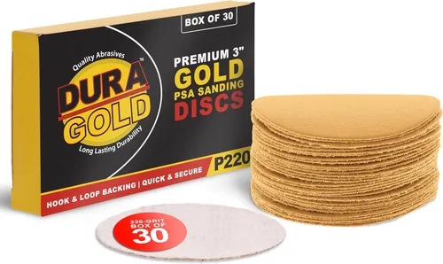 Miniatura 11 de Dura-Gold - Premium - Discos de lijado de gancho y bucle dorados de grano 180 de 3 pulgadas para lijadoras DA - Caja de 30 discos de acabado