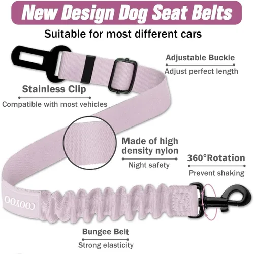 Miniatura 3 de COOYOO Cinturón de seguridad para perro, juego de 3 piezas retráctil, cinturones de seguridad ajustables para vehículo, nailon para mascotas, Set