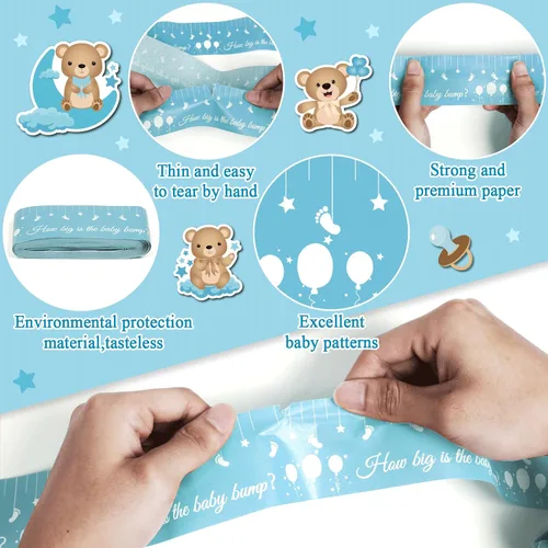 Miniatura 3 de Juegos de baby shower, cinta métrica para medir el vientre de 150 pies, cinta métrica para el vientre de mamá, cinta métrica de vientre para Azul