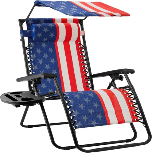 Miniatura 54 de Best Choice Products Sillón reclinable de 30 pulgadas de ancho con gravedad cero para exteriores, con toldo ajustable, reposacabezas, bandeja