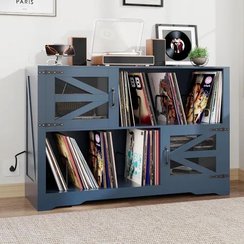 Soporte grande para tocadiscos de 47 pulgadas con almacenamiento de vinilo, gabinete de almacenamiento de discos de vinilo para más de 500 unidades,