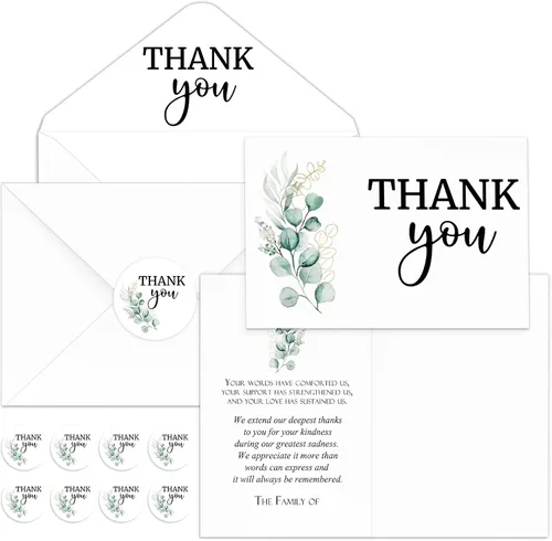 Miniatura 24 de Fumete Juego de 50 tarjetas de agradecimiento funerarias con sobres y calcomanías, tarjetas de agradecimiento de condolencias con mensaje