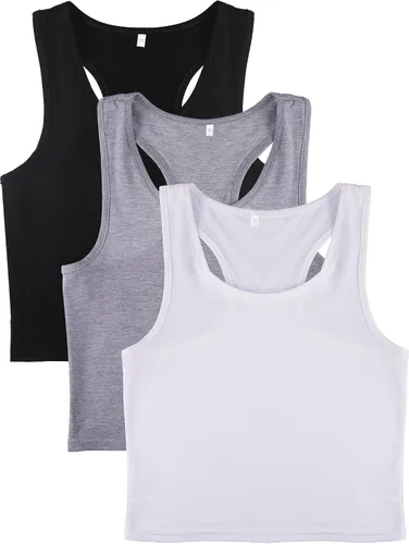 Miniatura 6 de Camisetas cortas de 3 piezas para mujer, camisetas de entrenamiento, básicas, recortadas, sin mangas, espalda cruzada, deportes, gimnasio