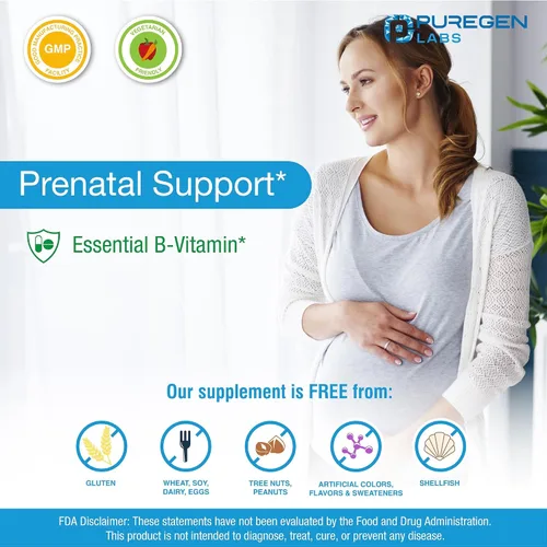 Miniatura 4 de Puregen Labs - Tabletas de ácido fólico de 1000 mcg Vitamina B9 Sin OMG Sin gluten Tamaño de valor de 1000 comprimidos